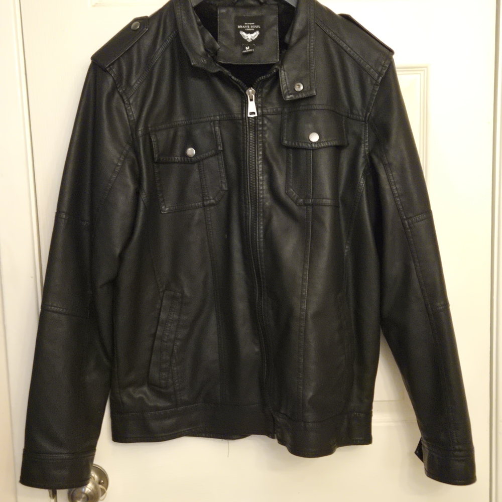 Men's Black Faux Leather Jacket Brave Soul London.